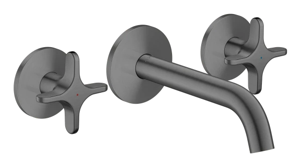 Hansgrohe Axor One mitigeur lavabo 3 trous pour montage encastré mural avec bec 160 mm et poignées en croix - Brushed Black Chrome