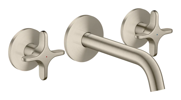 Hansgrohe Axor One mitigeur lavabo 3 trous pour montage encastré mural avec bec 160 mm et poignées en croix - Brushed Nickel