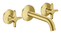 Hansgrohe Axor One mitigeur lavabo 3 trous pour montage encastré mural avec bec 160 mm et poignées en croix - Brushed Brass