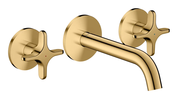 Hansgrohe Axor One mitigeur lavabo 3 trous pour montage encastré mural avec bec 160 mm et poignées en croix - Polished Gold Optic