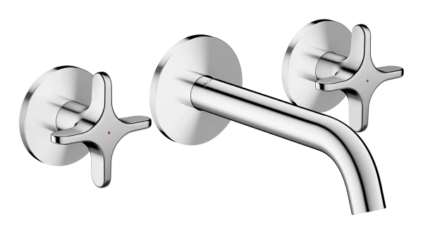 Hansgrohe Axor One mitigeur lavabo 3 trous pour montage encastré mural avec bec 160 mm et poignées en croix - chromé