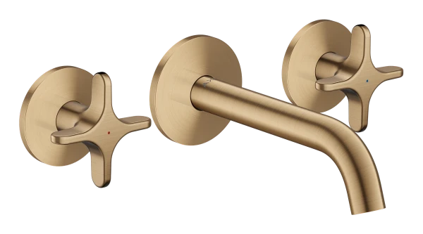 Hansgrohe Axor One mitigeur lavabo 3 trous pour montage encastré mural avec bec 160 mm et poignées en croix - Brushed Bronze