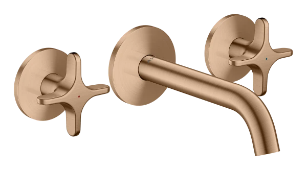 Hansgrohe Axor One mitigeur lavabo 3 trous pour montage encastré mural avec bec 160 mm et poignées en croix - Brushed Red Gold