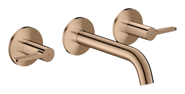 Hansgrohe Axor One mitigeur lavabo 3 trous pour montage encastré mural avec bec 160 mm et poignées à levier - Polished Red Gold