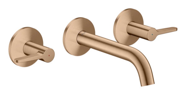 Hansgrohe Axor One mitigeur lavabo 3 trous pour montage encastré mural avec bec 160 mm et poignées à levier - Brushed Red Gold