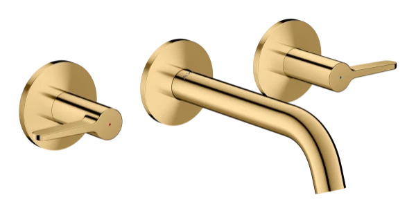 Hansgrohe Axor One mitigeur lavabo 3 trous pour montage encastré mural avec bec 160 mm et poignées à levier - Polished Gold Optic