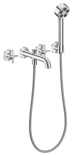 Hansgrohe Axor One mitigeur bain 3 trous pour montage encastré mural avec poignées en croix et douchette à main - chromé