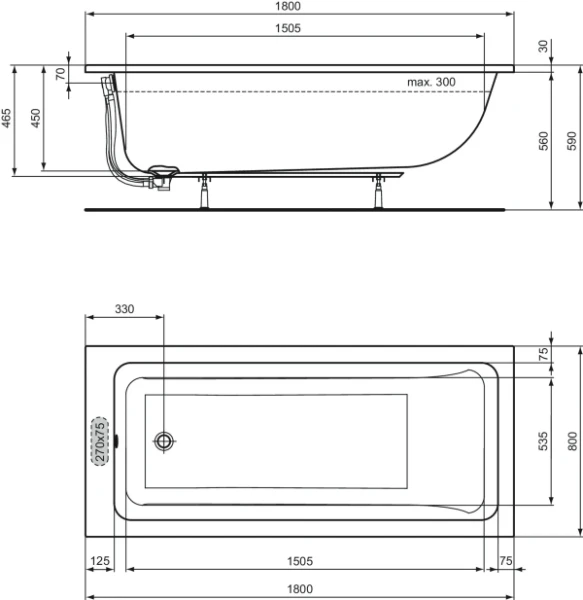 Ideal Standard La Dolce Vita baignoire acryl 1800 x 800 mm - blanc