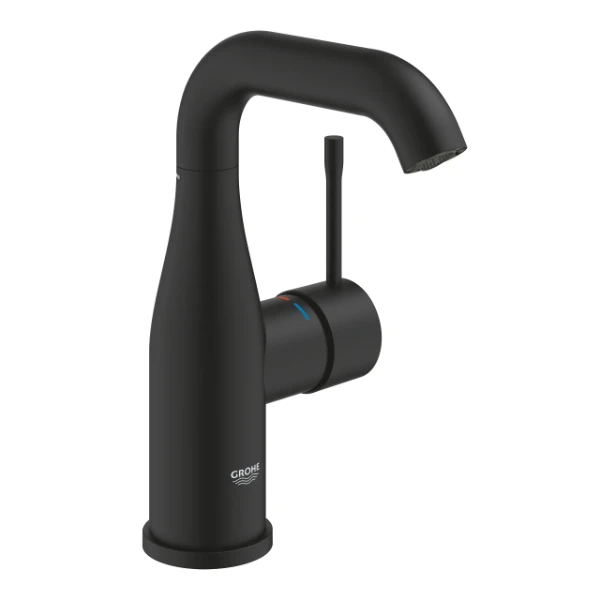 Grohe Essence M mitigeur de lavabo avec bec en U - noir mat - corps lisse - sans vidange