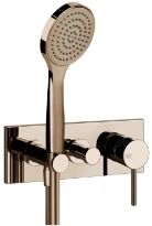 GESSI Via Tortona Parties apparentes mitigeur douche mural deux sorties avec inverseur, alimentation de l’eau murale, support, flexibles de raccondement 1,50 m et douchette anticalcaire Cuivre PVD