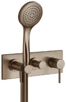 GESSI Via Tortona Parties apparentes mitigeur douche mural deux sorties avec inverseur, alimentation de l’eau murale, support, flexibles de raccondement 1,50 m et douchette anticalcaire Cuivre Brossé 