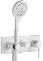 GESSI Via Tortona Parties apparentes mitigeur douche mural deux sorties avec inverseur, alimentation de l’eau murale, support, flexibles de raccondement 1,50 m et douchette anticalcaire Blanc CN