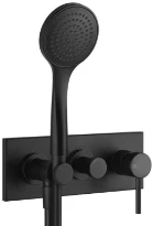 Gessi Via Tortona Parties apparentes mitigeur douche mural deux sorties avec inverseur, alimentation de l’eau murale, support, flexibles de raccondement 1,50 m et douchette anticalcaire Noir XL
