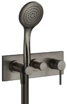 Gessi Via Tortona Parties apparentes mitigeur douche mural deux sorties avec inverseur, alimentation de l’eau murale, support, flexibles de raccondement 1,50 m et douchette anticalcaire Black Metal Br