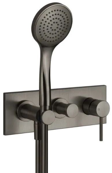Gessi Via Tortona Parties apparentes mitigeur douche mural deux sorties avec inverseur, alimentation de l’eau murale, support, flexibles de raccondement 1,50 m et douchette anticalcaire Black Metal Br