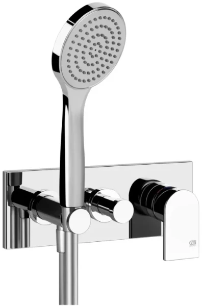 GESSI Via Manzoni Parties apparentes mitigeur douche mural deux sorties avec inverseur, alimentation de l’eau murale, support, flexibles de raccondement 1,50 m et douchette anticalcaire chromé
