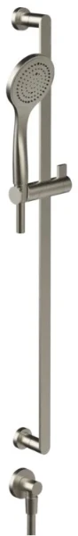 Gessi Emporio Shower Barre de douche complète avec douchette anticalcaire, flexibles 1,50 m et sortie murale coudée. Finox nickel brossé