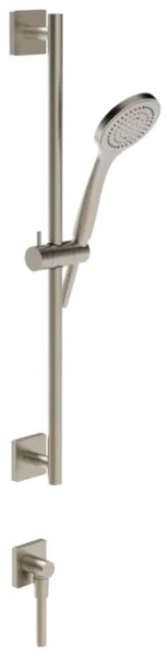GESSI Emporio Shower Barre de douche complète avec douchette anticalcaire, flexibles 1,50 m et sortie murale coudée. Finox Brushed Nickel