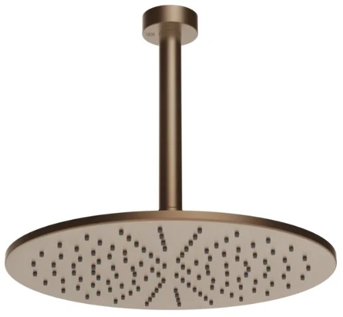 GESSI Emporio Shower Pomme de douche orientable anticalcaire avec bras au plafond. Cuivre Brossé PVD
