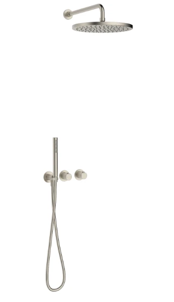 Procasa Vivo afwerkset douchethermostaat met omsteller inclusief handdouchegarnituur en hoofddouche 300 mm muuraansluiting - Brushed Nickel PVD - geborsteld mat PVD