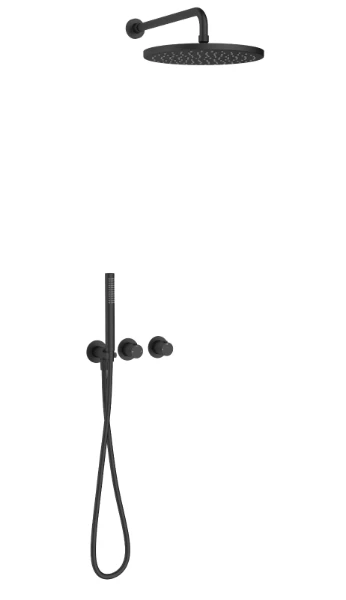 Procasa Vivo afwerkset douchethermostaat met omsteller inclusief handdouchegarnituur en hoofddouche 300 mm muuraansluiting - zwart mat PVD