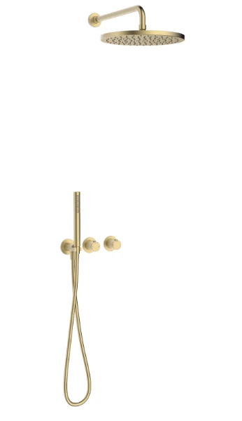 Procasa Vivo afwerkset douchethermostaat met omsteller inclusief handdouchegarnituur en hoofddouche 300 mm muuraansluiting - Brushed Gold PVD - goud mat PVD
