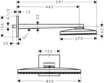 POMME DE DOUCHE AXOR SHOWERSOLUTIONS 460 MM - 300 MM o stainless steel optik modele mural 1 jet - avec rosace carrée - set de finition