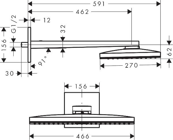 POMME DE DOUCHE AXOR SHOWERSOLUTIONS 460 MM - 300 MM o stainless steel optik modele mural 1 jet - avec rosace carrée - set de finition
