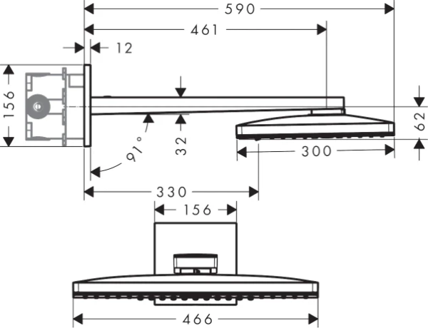 POMME DE DOUCHE AXOR SHOWERSOLUTIONS 460 MM - 300 MM o brushed gold optic modele mural 3 jet - avec rosace carrée - set de finition