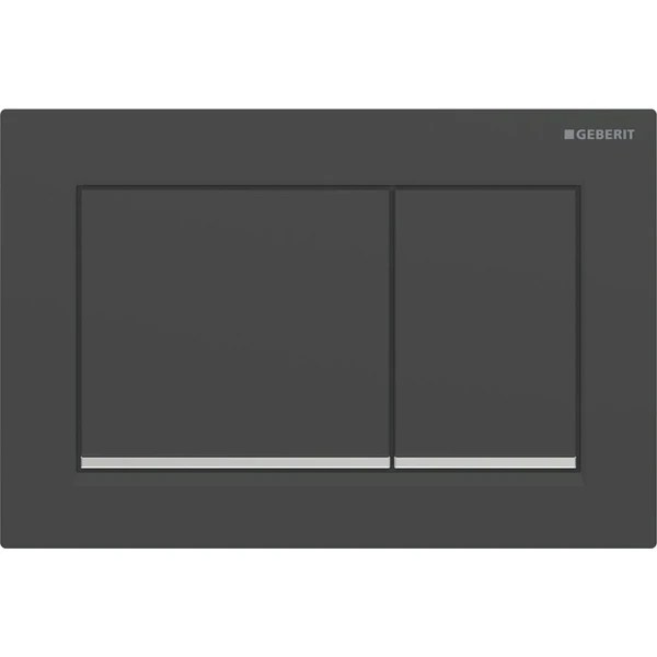 Plaque de déclenchement Geberit Omega30 pour rinçage à 2 volumes - noir mat laqué - revêtement facile à nettoyer - chromé brillant
