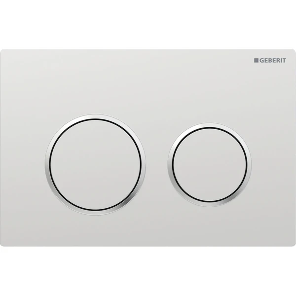 Plaque de déclenchement Geberit Omega20 pour rinçage à 2 volumes - laqué chromé mat - revêtement facile à nettoyer - chromé brillant
