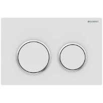 Plaque de déclenchement Geberit Omega20 pour rinçage à 2 volumes - blanc mat laqué - revêtement facile à nettoyer - chromé brillant