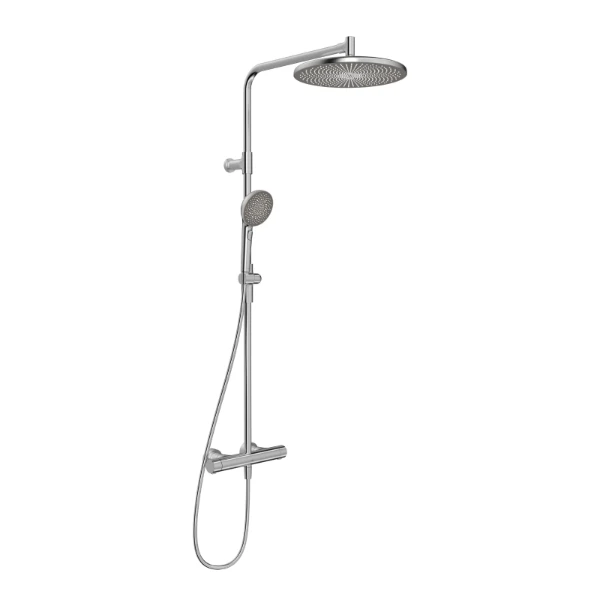 Hansa HansaAureliaa thermostat de douche avec douchette 110 mm 3-jets avec douche à effet pluie 300 mm - avec barre et flexible 1750 mm - acier brossé