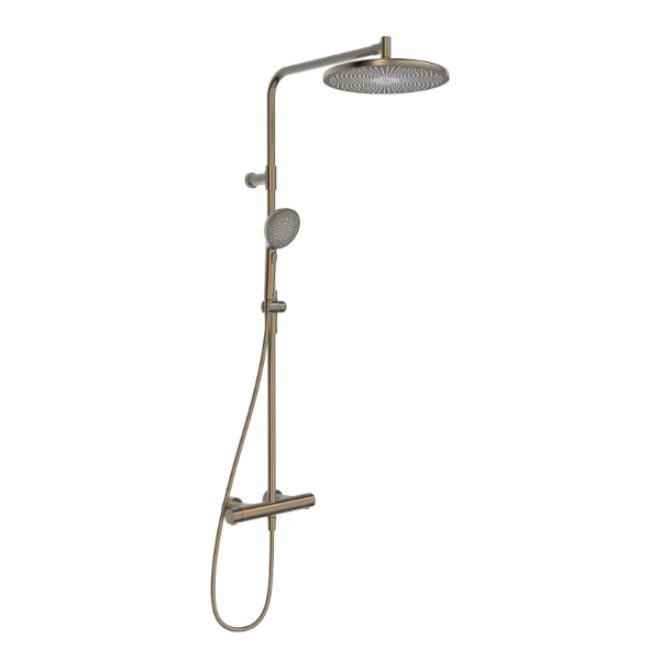 Hansa HansaAureliaa thermostat de douche avec douchette 110 mm 3-jets avec douche à effet pluie 300 mm - avec barre et flexible 1750 mm - bronze brossé