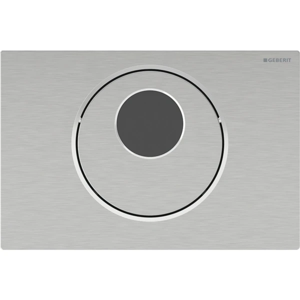 Commande de WC Geberit à déclenchement électronique du rinçage - alimentation par pile - rinçage à 2 volumes - plaque de déclenchement Sigma10 - automatique/sans contact/manuelle - brossé - revêtement