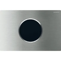 Commande de WC Geberit à déclenchement électronique du rinçage - alimentation sur secteur - rinçage à 2 volumes - plaque de déclenchement Sigma10 - automatique/sans contact - brossé - revêtement facil