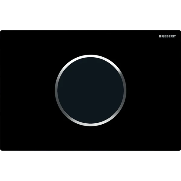 Commande de WC Geberit à déclenchement électronique du rinçage - alimentation sur secteur - rinçage à 2 volumes - plaque de déclenchement Sigma10 - automatique/sans contact - noir - chromé brillant