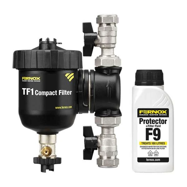 Fernox TF1 Compact Filter 3/4 x 3/4 met Protector+ filter fluid F9 265 ml - prijs per set