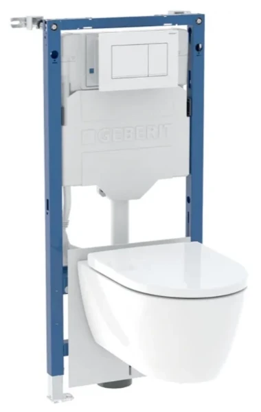 Geberit Systemfix PACK composé de : élément pour WC suspendu 1120 mm - avec réservoir intégré Sigma 12 cm - Plaque de commande Sigma20 blanche - WC suspendu iCon Rimfree