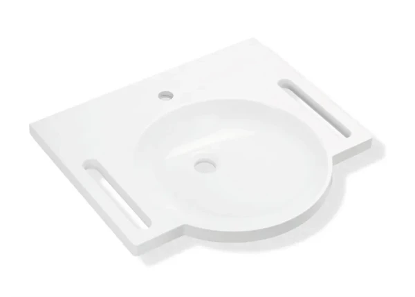 Hewi lavabo 600 x 550 mm - blanc alpin - minéral - avec trou de robinet - sans trop-plein - avec poignées