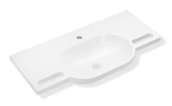 Hewi lavabo 850 x 415 mm - blanc alpin - minéral - avec trou de robinet - sans trop-plein - avec poignées