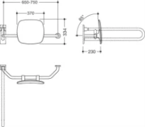 HEWI appui dorsal 230mm, Fb90,mont. mural/barre relev.,dr, gris clair