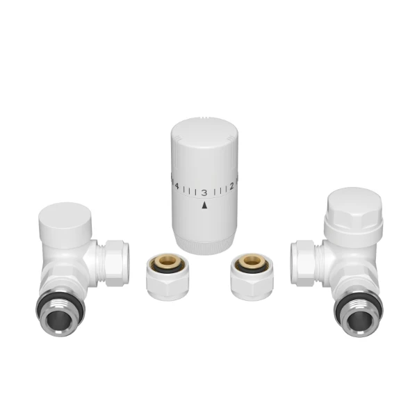 ProOne Radect radiatoraansluitset 4 met haakse regelbare koppelingen en puntstuk met O-ring - verkeerswit RAL 9016