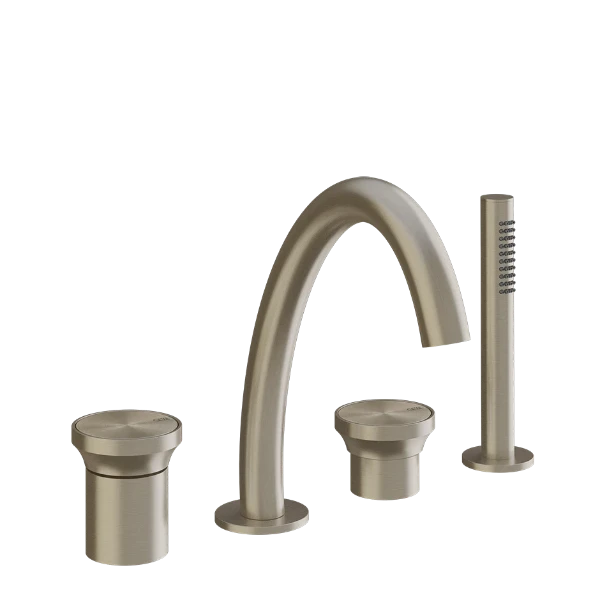 Gessi Origini mélangeur baignoire sur gorge 4 trous - Finox Brushed Nickel - avec inverseur et bec avec douchette anti-calcaire et flexible 1500 mm