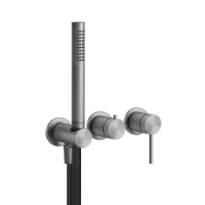 Gessi Gessi316 mitigeur douche 2 sorties set de finition avec inverseur et prise d'eau et support pour douchette - Steel Brushed