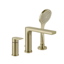 Gessi Via Manzoni mélangeur baignoire 3 trous sur gorge - Brass Brushed PVD - avec inverseur et douchette anti-calcaire avec flexible 1500 mm