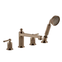 Gessi Venti20 mélangeur baignoire sur gorge 4 trous - Copper Brushed PVD - avec inverseur et bec et douchette anti-calcaire avec flexible 1500 mm