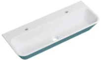 Hewi Kids lavabo 900 x 350 mm - extérieur bleu aqua intérieur blanc alpin - 2 trous de robinet - sans trop-plein