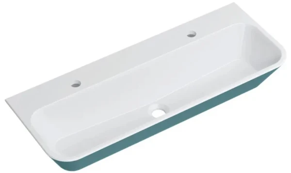 Hewi Kids lavabo 900 x 350 mm - extérieur bleu aqua intérieur blanc alpin - 2 trous de robinet - sans trop-plein