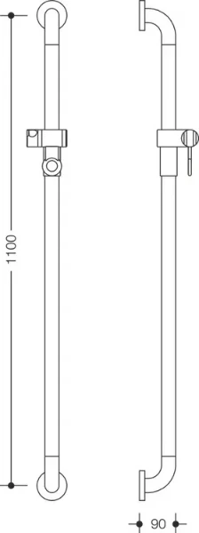 HEWI barre de douche , A=1100,av. coulisseau douche,ø33mm, blanc pur